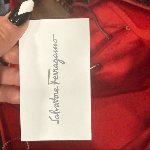 Vintage Ferragamo Red & Cream Striped Canvas Tote Bag Vara Bow - Picture 8 of 9